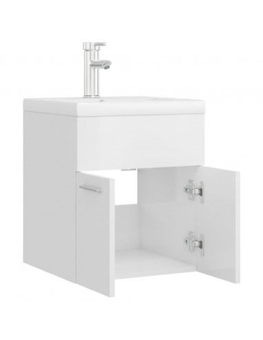 Mobile con Lavabo Integrato Bianco Lucido in Legno Multistrato
