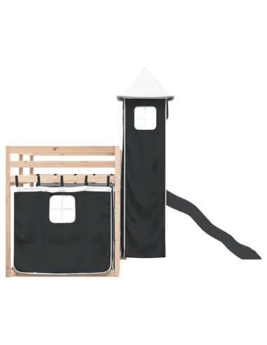 Letto a Castello con Scivolo e Tende Bianco e Nero 80x200 cm