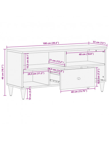 Mobile Porta TV 100x33x46 cm in Legno Massello di Mango
