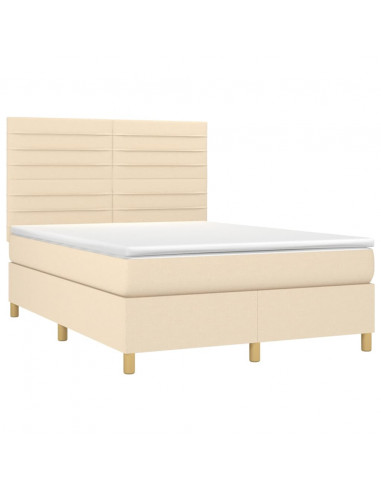 Letto a Molle con Materasso e LED Crema 140x200 cm in Tessuto