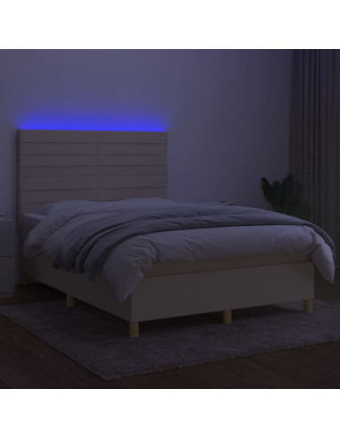 Letto a Molle con Materasso e LED Crema 140x200 cm in Tessuto