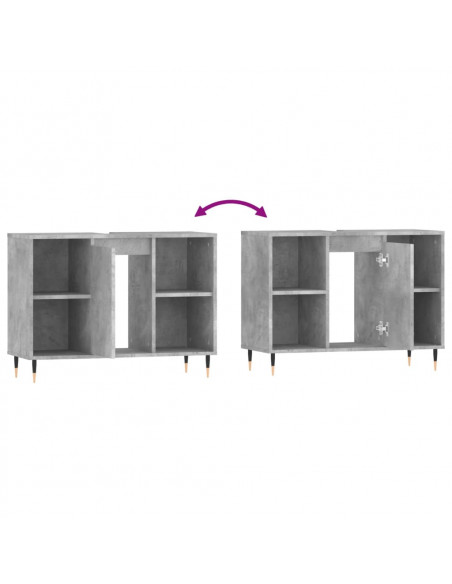 Armadietto da Bagno Grigio Cemento 80x33x60cm Legno Multistrato