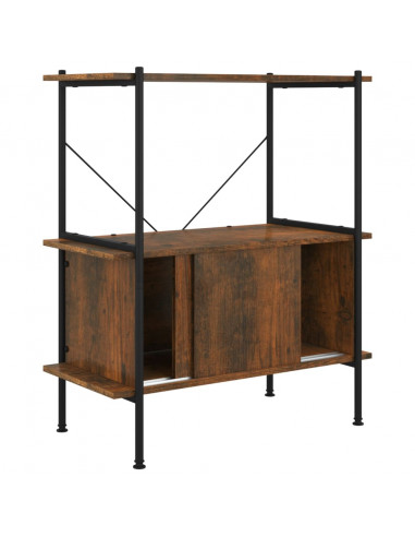 Scaffalatura 3 Livelli con Mobiletto 80x40x92cm Acciaio e Legno