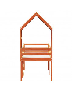 Letto a Soppalco con Tetto Cera 75x190cm Legno Massello di Pino 2