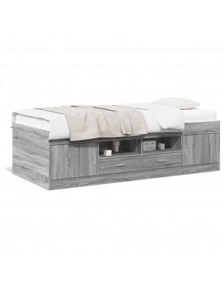 Divano Letto con Cassetti Grigio Sonoma 100x200 cm Multistrato