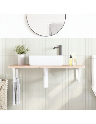 Ripiano a Parete per Lavabo in Acciaio e Massello di Faggio