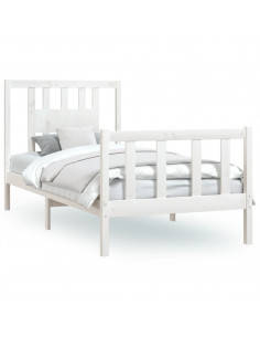 Giroletto con Testiera Bianco Legno Massello di Pino 90x200 cm 2