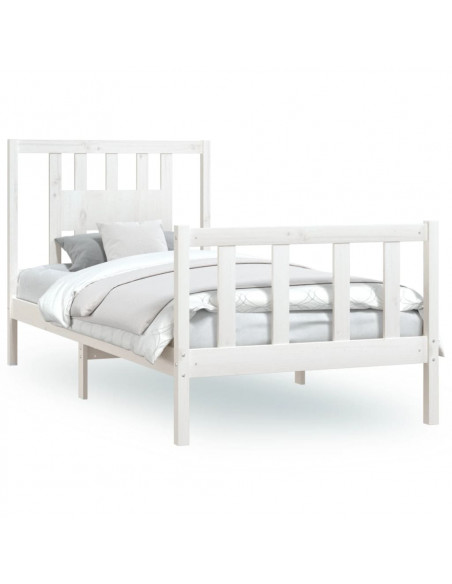 Giroletto con Testiera Bianco Legno Massello di Pino 90x200 cm