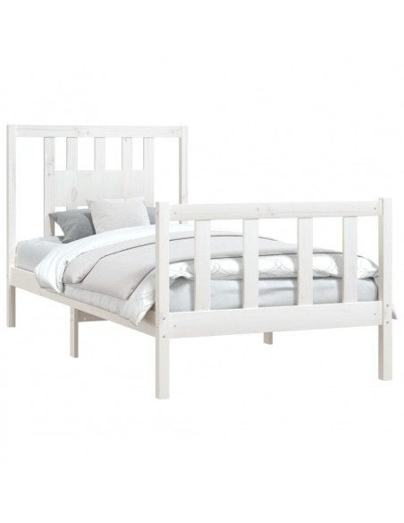 Giroletto con Testiera Bianco Legno Massello di Pino 90x200 cm