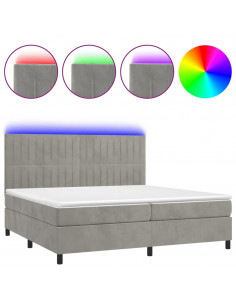 Letto a Molle Materasso e LED Grigio Chiaro 200x200 cm Velluto 2