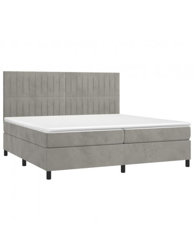 Letto a Molle Materasso e LED Grigio Chiaro 200x200 cm Velluto