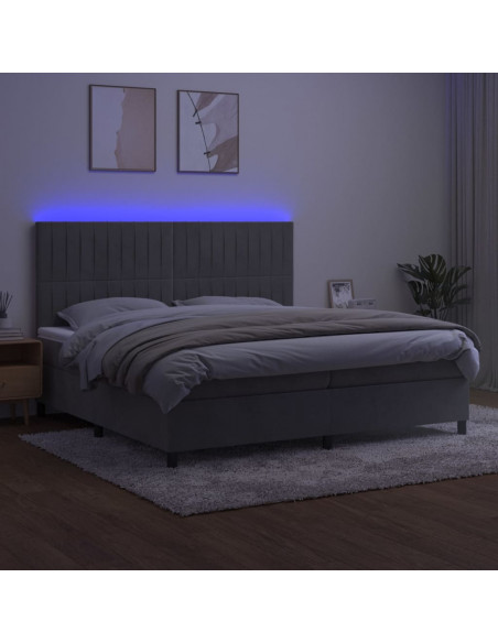 Letto a Molle Materasso e LED Grigio Chiaro 200x200 cm Velluto