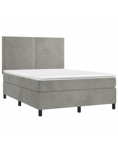 Letto a Molle Materasso e LED Grigio Chiaro 140x190 cm Velluto