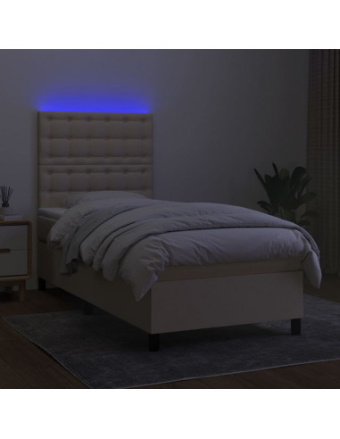 Letto a Molle con Materasso e LED Crema 90x190 cm in Tessuto