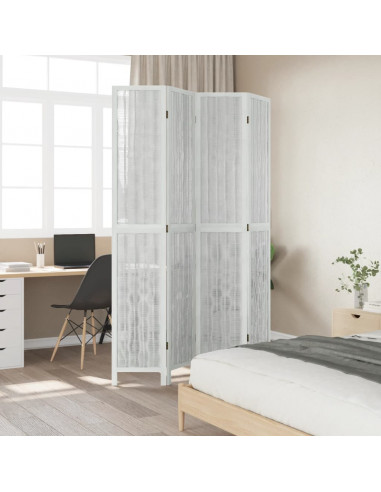 Divisorio Ambienti 4Pannelli Bianco Legno Massello di Paulownia