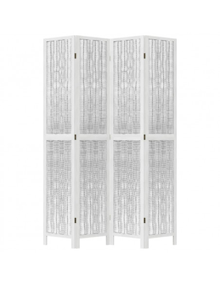 Divisorio Ambienti 4Pannelli Bianco Legno Massello di Paulownia