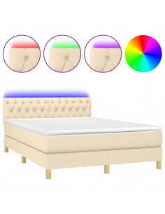 Letto a Molle con Materasso e LED Crema 140x190 cm in Tessuto 2