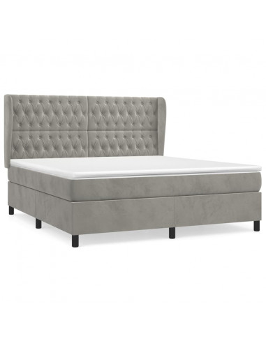 Giroletto a Molle con Materasso Grigio Chiaro 160x200cm Velluto