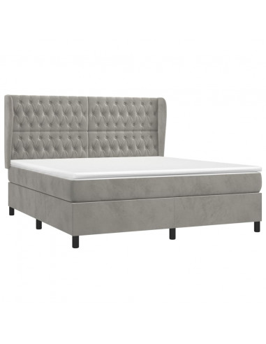 Giroletto a Molle con Materasso Grigio Chiaro 160x200cm Velluto