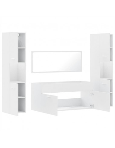 Set Mobili da Bagno 4 pz Bianco in Legno Multistrato