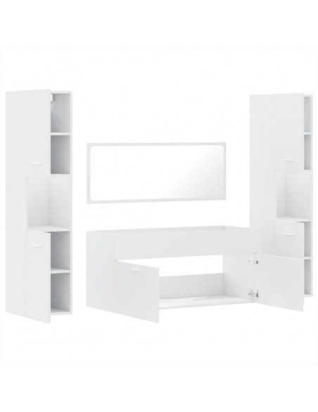 Set Mobili da Bagno 4 pz Bianco in Legno Multistrato