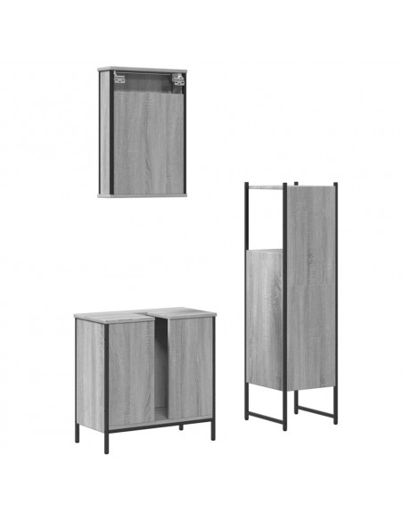 Set Mobili da Bagno 3 pz Grigio Sonoma in Legno Multistrato