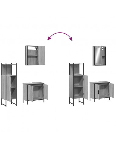 Set Mobili da Bagno 3 pz Grigio Sonoma in Legno Multistrato