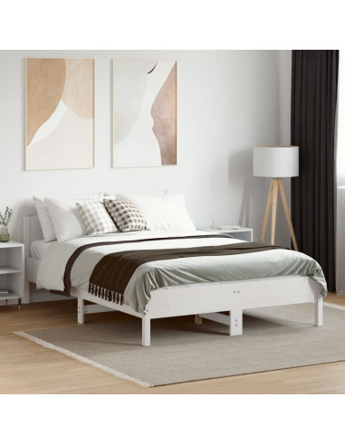 Giroletto con Testiera Bianco 140x190 cm in Legno Massello Pino