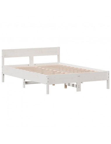 Giroletto con Testiera Bianco 120x190 cm Legno Massello di Pino