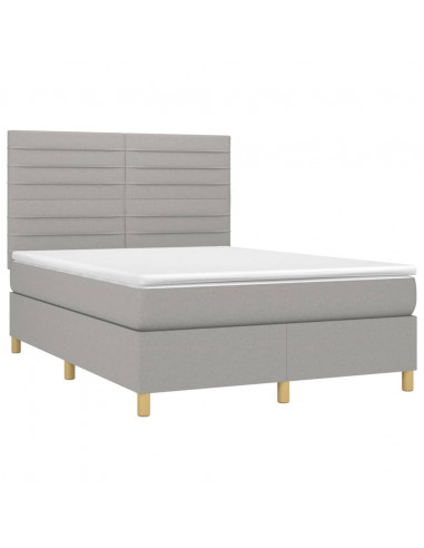Letto a Molle Materasso e LED Grigio Chiaro 140x200 cm Tessuto