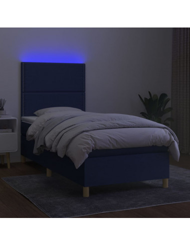 Letto a Molle con Materasso e LED Blu 90x190 cm in Tessuto