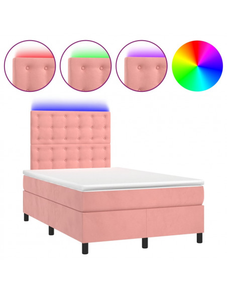 Letto a Molle con Materasso e LED Rosa 120x200 cm in Velluto