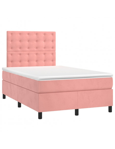 Letto a Molle con Materasso e LED Rosa 120x200 cm in Velluto