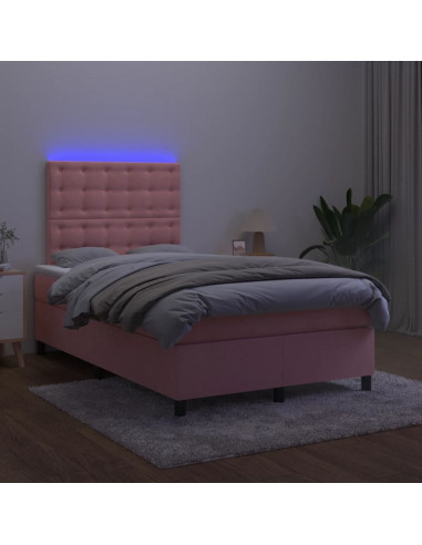 Letto a Molle con Materasso e LED Rosa 120x200 cm in Velluto