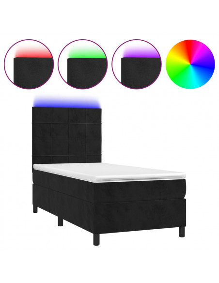 Letto a Molle con Materasso e LED Nero 80x200 cm in Velluto