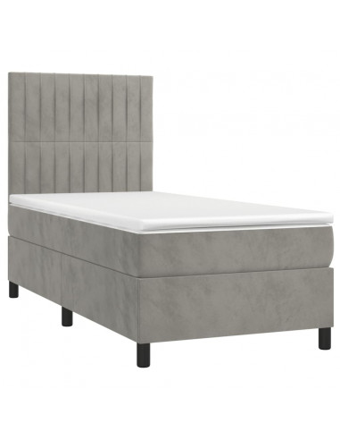 Letto a Molle Materasso e LED Grigio Chiaro 100x200 cm Velluto