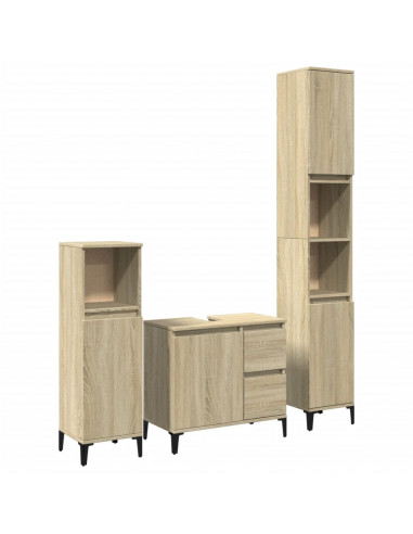 Set Mobili da Bagno 3 pz Rovere Sonoma in Legno Multistrato