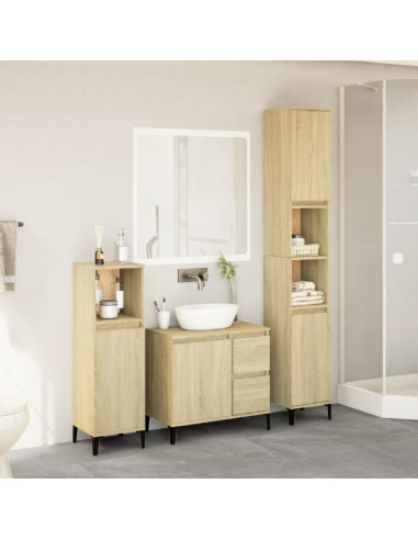 Set Mobili da Bagno 3 pz Rovere Sonoma in Legno Multistrato