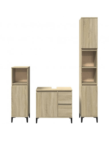 Set Mobili da Bagno 3 pz Rovere Sonoma in Legno Multistrato