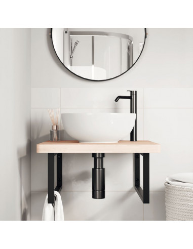 Ripiano a Parete per Lavabo in Acciaio e Massello di Faggio