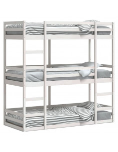 Letto a Castello Triplo Bianco 90x190 cm Legno Massello di Pino 2