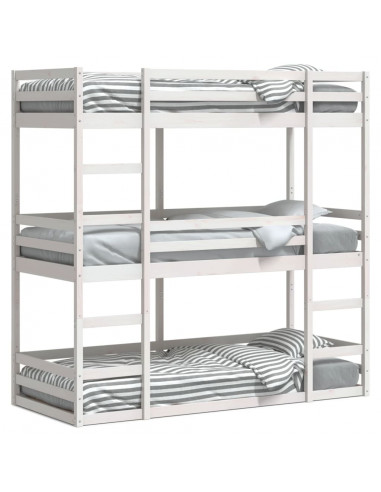 Letto a Castello Triplo Bianco 90x190 cm Legno Massello di Pino