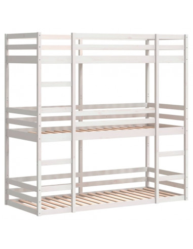 Letto a Castello Triplo Bianco 90x190 cm Legno Massello di Pino