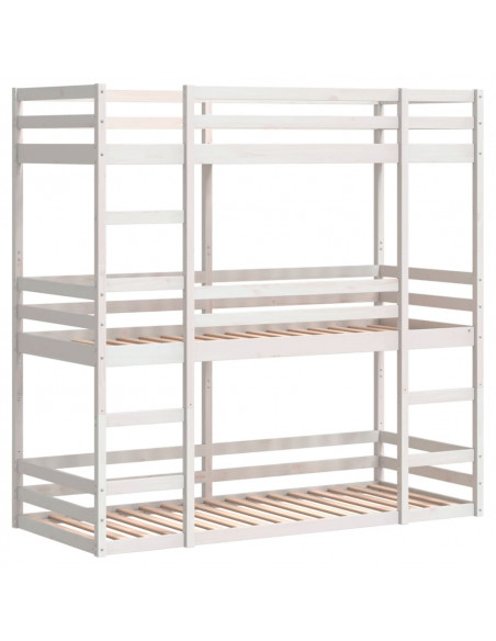 Letto a Castello Triplo Bianco 90x190 cm Legno Massello di Pino