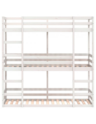 Letto a Castello Triplo Bianco 90x190 cm Legno Massello di Pino