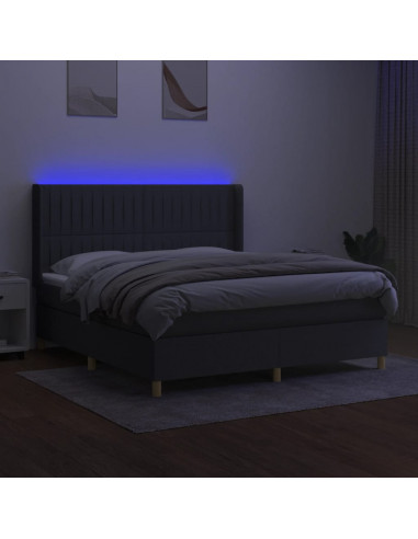 Letto a Molle Materasso e LED Grigio Scuro 180x200cm in Tessuto