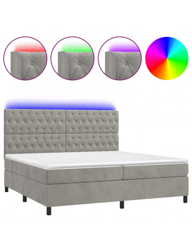Letto a Molle Materasso e LED Grigio Chiaro 200x200 cm Velluto