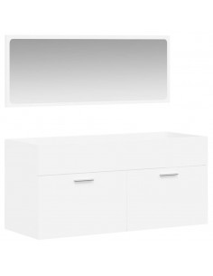 Mobile da Bagno con Specchio Bianco in Legno Multistrato 2