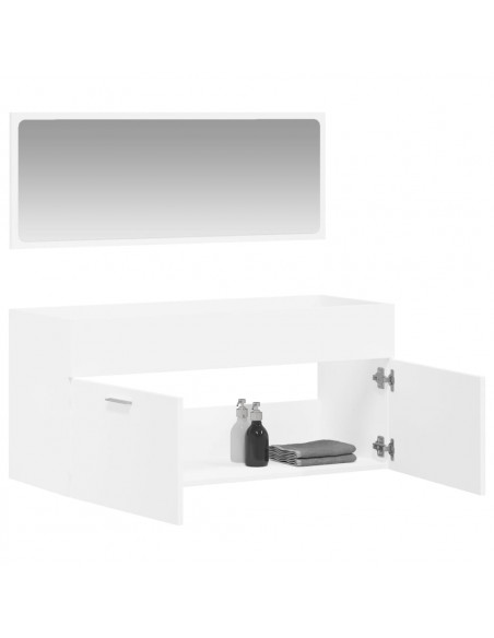 Mobile da Bagno con Specchio Bianco in Legno Multistrato
