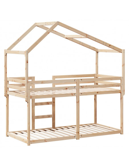 Letto a Castello con Tetto 90x190 cm in Legno Massello di Pino